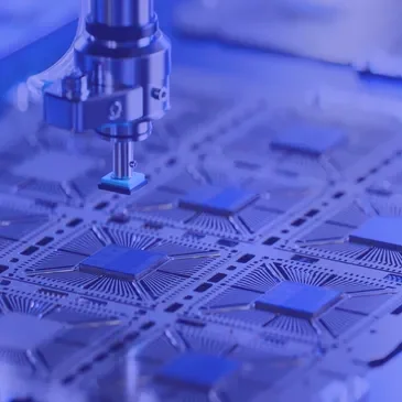 Precision machine placing microchips on a circuit board
