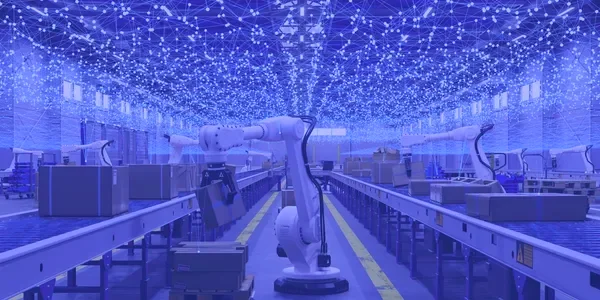 Robotic arms working along an automated production line